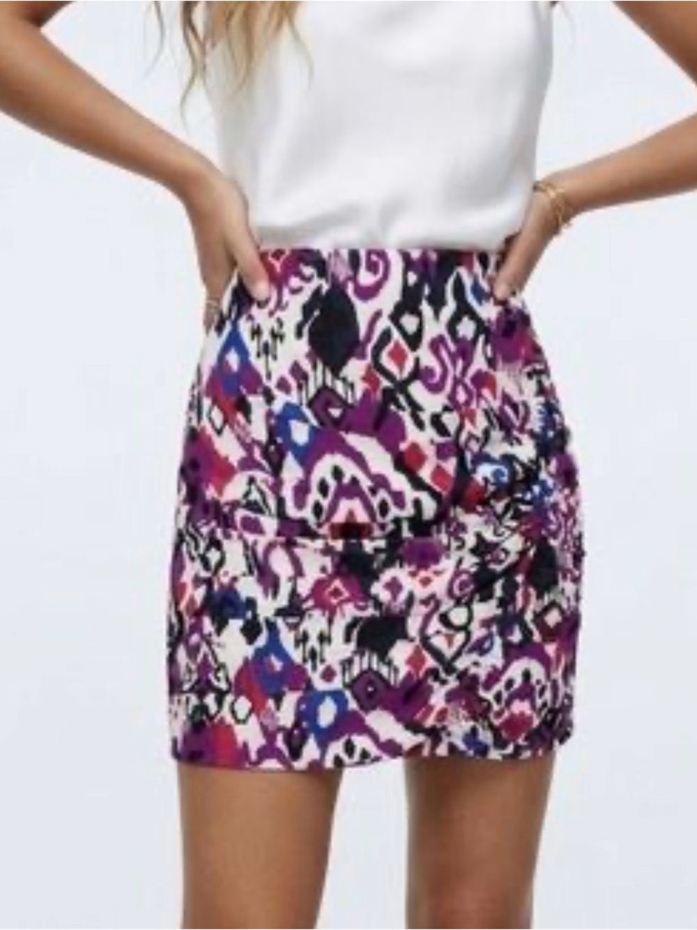 Zara Pink Multi Ruched Printed Mini Skirt